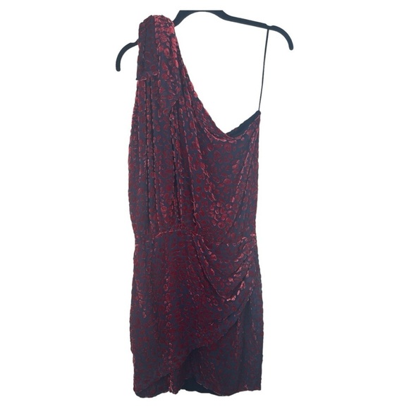 IRO Moon Velvet Animal Print Burgundy Burnout One Shoulder Mini Dress NWT Size 4 - Picture 2 of 10